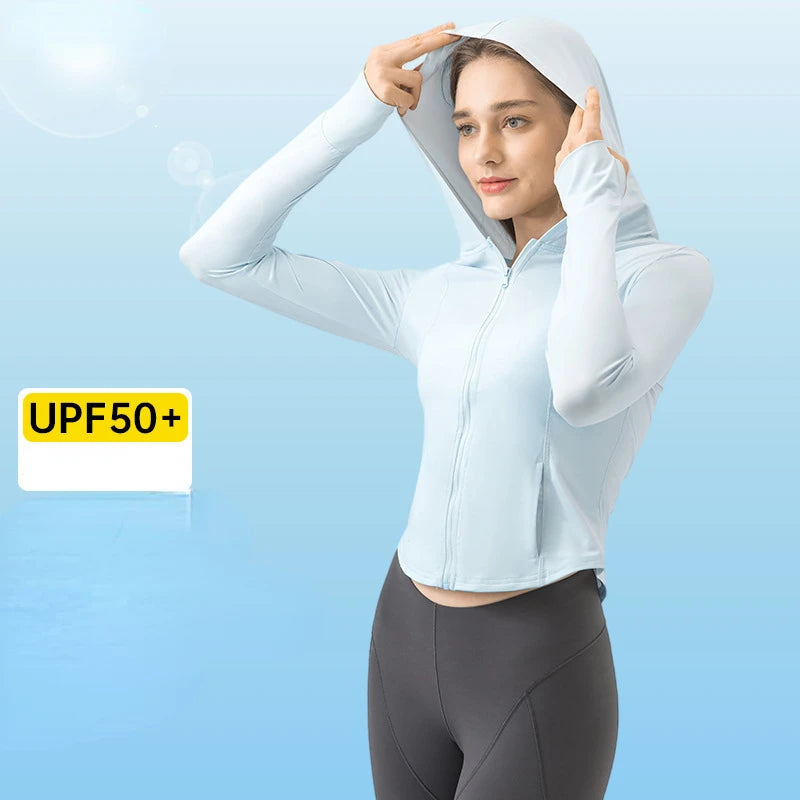 Women's Lightweight Seamless UPF 50+ Sun Protection Summer Sports Jacket SPF UV Cooling Hoodie for Outdoor Hiking Washed