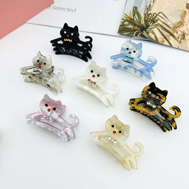 3.5cm*6cm Cute Acetate Cat Hair Claws Clips Acetic Acid Rhinestone Cartoon Animal Hair Clamps Barrettes Shark Hairpins Wholesale