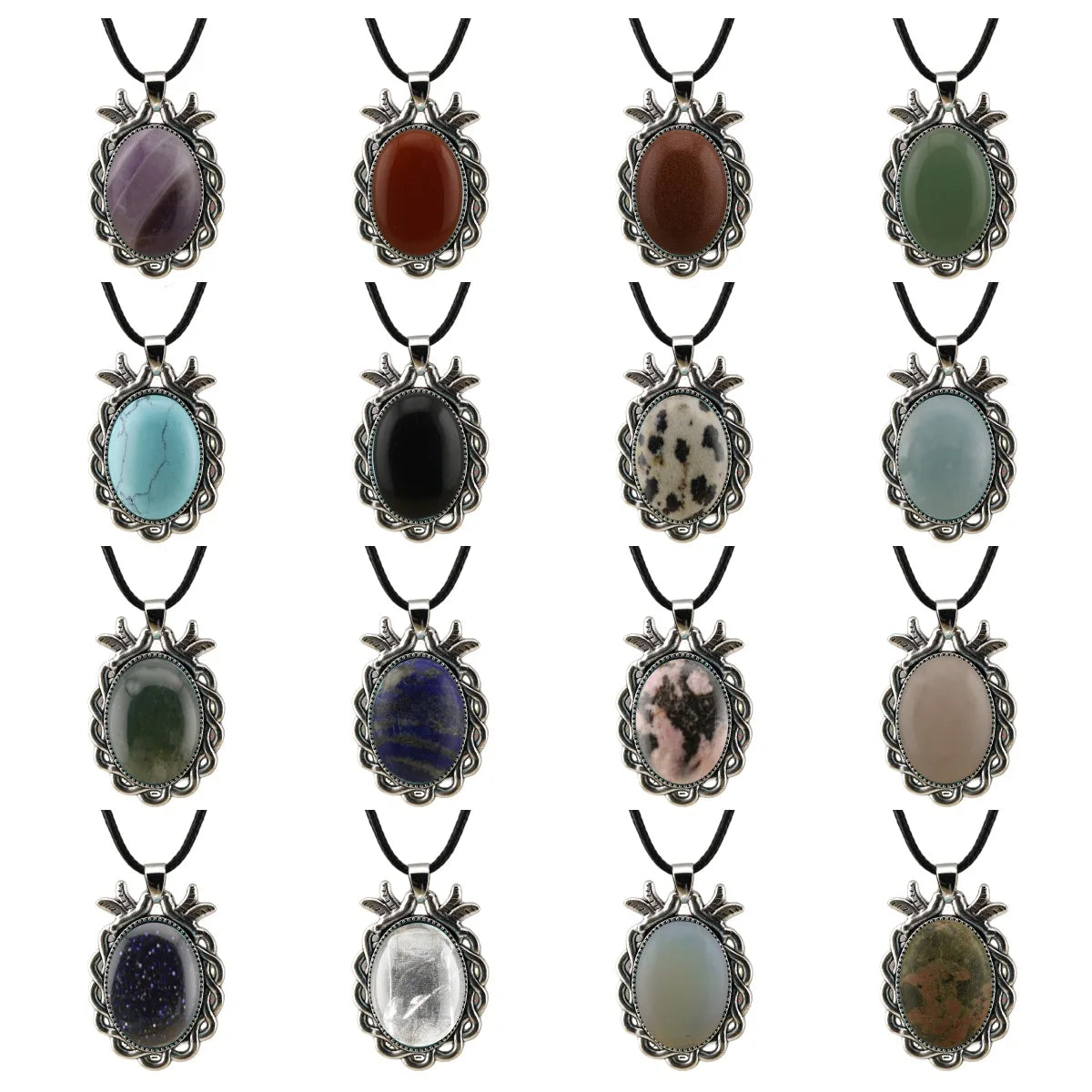 High Quality Fashion Oval Stone Double Bird Pendant Necklaces Silver Antique Necklace for Women