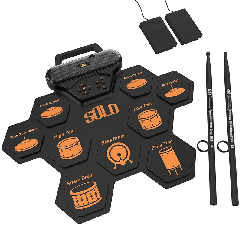 Roll up Drum Practice Pad Rechargeable Built in Dual 3W Speakers Electronic Drum Set for Kids