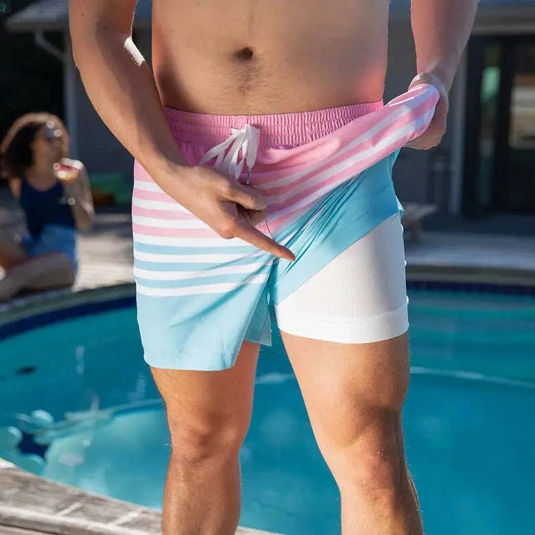 Wholesale High Quality Men's 5 Inch Drawstring Waist Board Shorts & Swim Trunks Featuring Letter Graphic Mesh Design