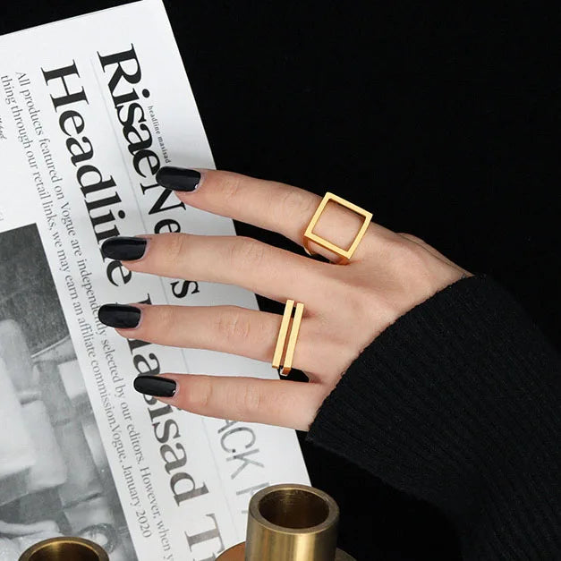 New Design Geometry S925 Sterling Silver Simple Style Cold Wind Irregular Double Bars Adjustable Finger 925 Ring Women JT522