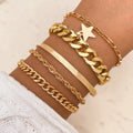 VKME Women Fashion Jewelry Star Pendant Gold Plated Cuban Chain Trend Bracelet Set