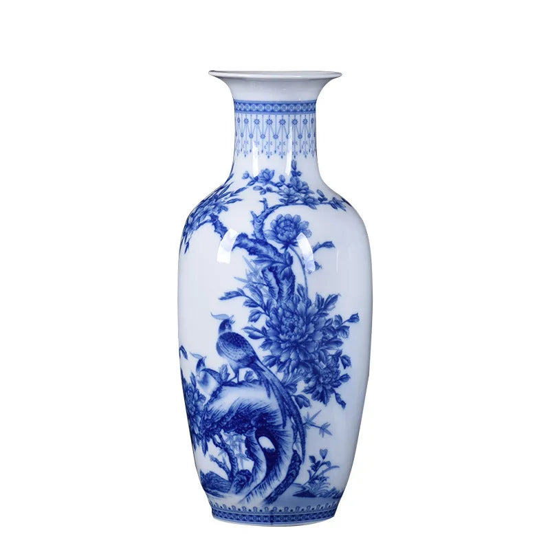 Antique Blue White Porcelain Ceramic Vase Modern Vintage Style Floor Vase Home Living Room Office Rich Bamboo Flower Flower Pot