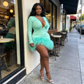 Custom Logo Sexy Tight Long Sleeve Bodycon Dress V-collar Slim Skirt Tassel Evening Club Mini Dress