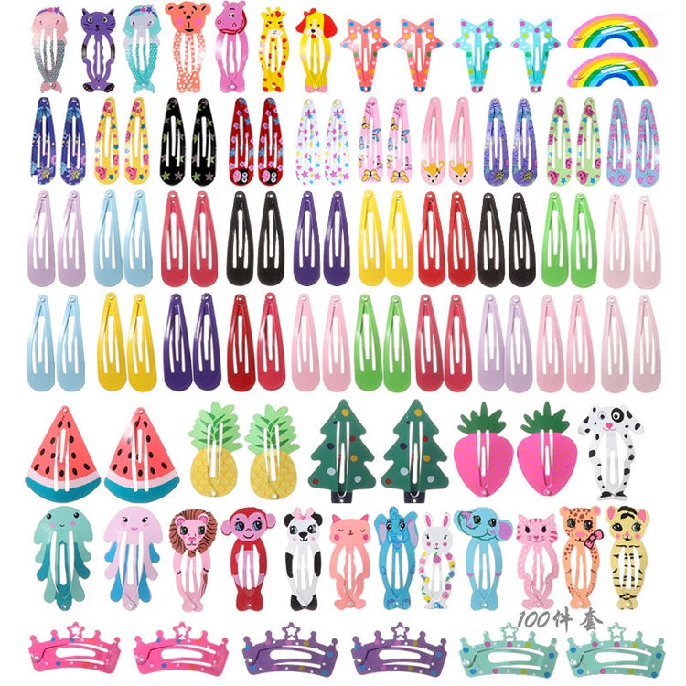European American Printed BB Hair Clip Set New Children's Hair Accessories 120pcs Metal & Iron Animal Color Hairpins for Girls