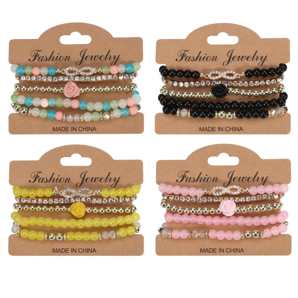 Bohemian Stackable Bracelets for Women Girls Boho Multicolour Adjustable Crystal Glass Beaded Bracelets Wholesale