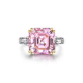 S925 Silver Pink Colored Gemstone Ring Simulation Princess Square Diamond Rings Ladies