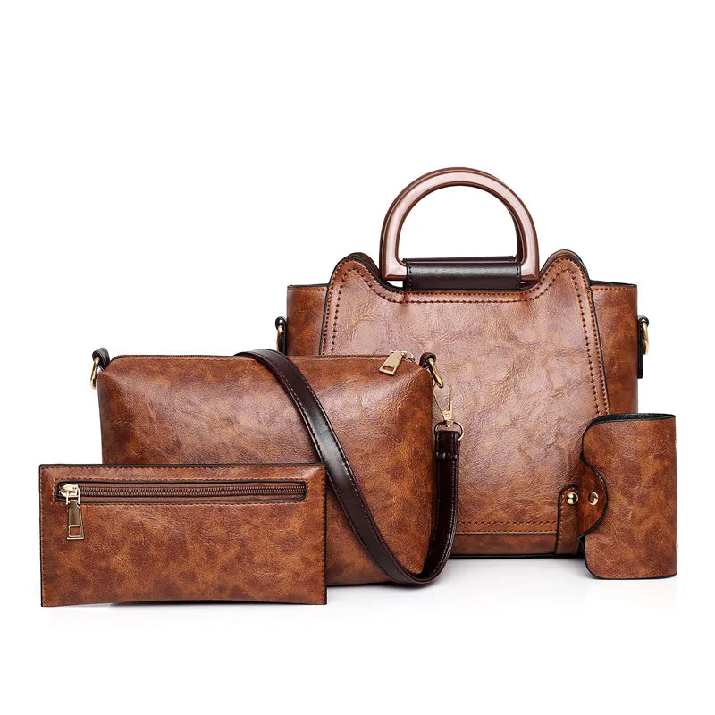 2022 New Fashion 3 in 1 Handbag Set Silver Color Good Quality PU Leather Ladies Tote Bags Women Handbag