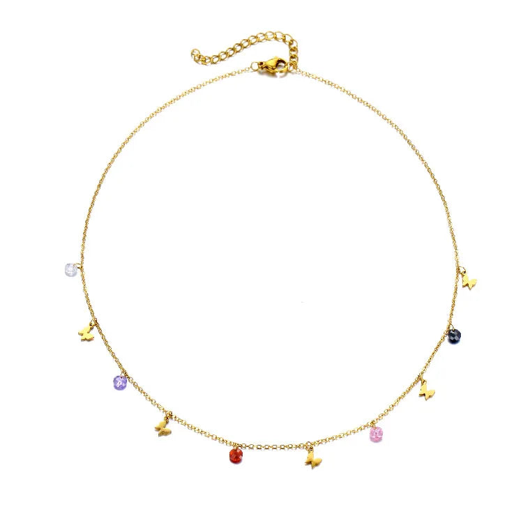 Bulk Wholesale butterfly Necklace Jewelry Stainless Steel Colorful Crystal Diamond Gold Necklace