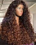 T Brown #30 P4/27 Deep Curly Lace Front Wig Pre Plucked Brazilian Remy Lace Frontal Human Hair Wigs for Women