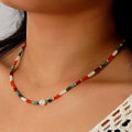 Classic Natural Stone Necklace Faceted African Turquoise White Jade Beaded Necklace Baroque Pearls Charm Chain Jewelry for Women