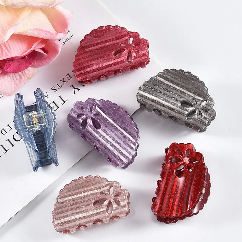 Fashion Small Size Girls Kids Fancy Decorative Floral Strip Glitter Hair Claw Clip