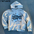 100% Cotton Rhinestone Streetwear Heavy Weight Men Hoodie No String Manufacturer Custom Raw Hem 3d Puff Printing Hoodie