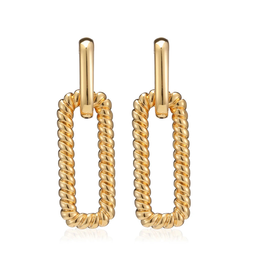 Twisted Square Charms Drop Earrings for Women Accessories Gold Color Minimalist Long Dangle Earings Fashion Jewelry