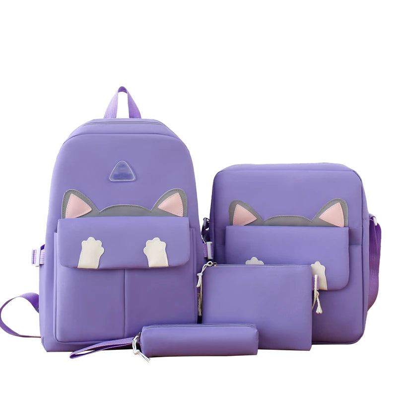 MARKSMAN 2024 Waterproof Geometric Polyester Large Capacity Cute 4-piece-set Casual Nylon Backpack for Junior High School