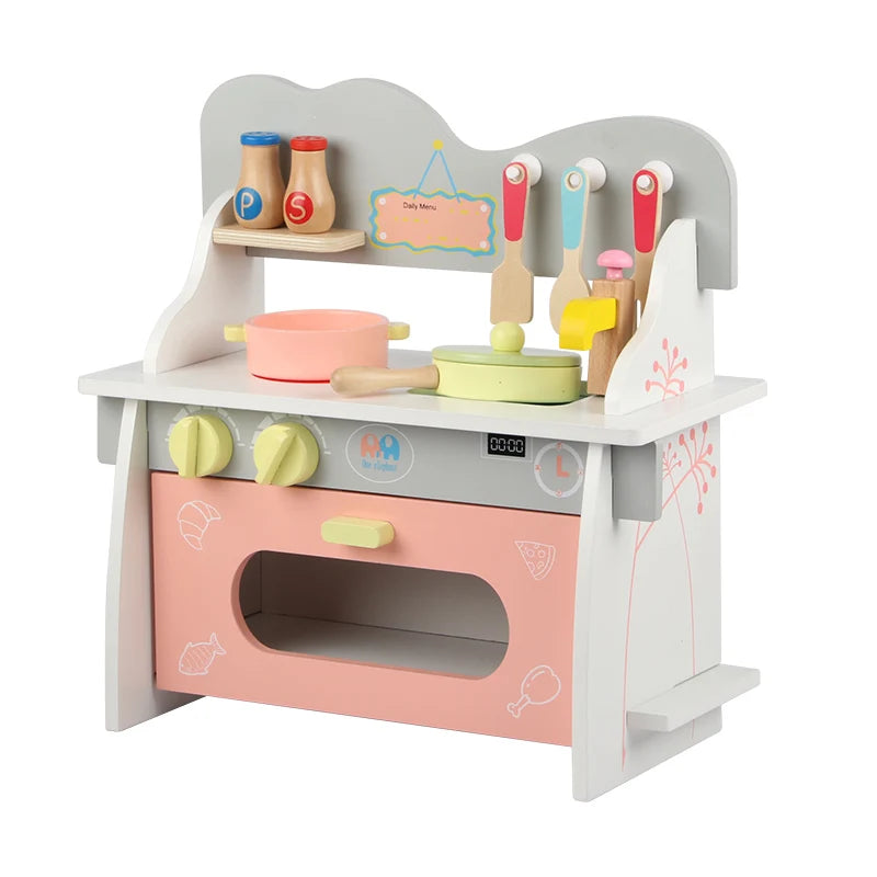Hot Sale Children Wooden Simulation Cooking Play House Colorful Kitchen Stove Toy Set