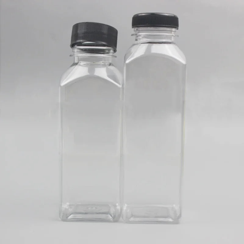 Wholesale PET Plastic 330ml 360ml 12oz Square Bottle for Juice Packaging Energy Drinks Screen Printing Surface Handling