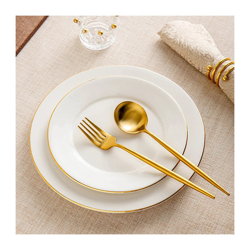 Customizable Logo Bone China Ceramic Dinner Plates White Porcelain Luxury Design Style for Hotels and Restaurants