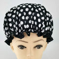 High Quality Black & White Dots Printing Shower Caps Low MOQ Large Enough Elastic Double Layer Satin Fabric Adjustable