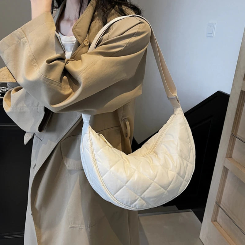 Casual Waterproof Women Hobos Shoulder Bags High Capacity Quilted Plaid Crossbody Bag Simple Lightweight Female Handbags