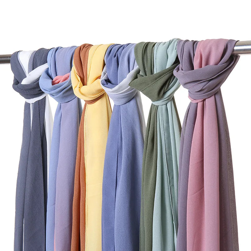 2026 Newest Design Color Matching Rainbow Diy Wholesale Long Scarf Gradient Color Pearl Chiffon Hijab