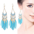 2025 European American Earrings Exquisite Long Boho Pearl Earrings Ethnic Style Tassel Feather Earrings for Women