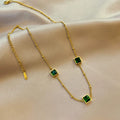 European Elegant Titanium Steel Green Diamond Necklaces Retro Gold Plated Square Emerald Charm Necklaces for Women