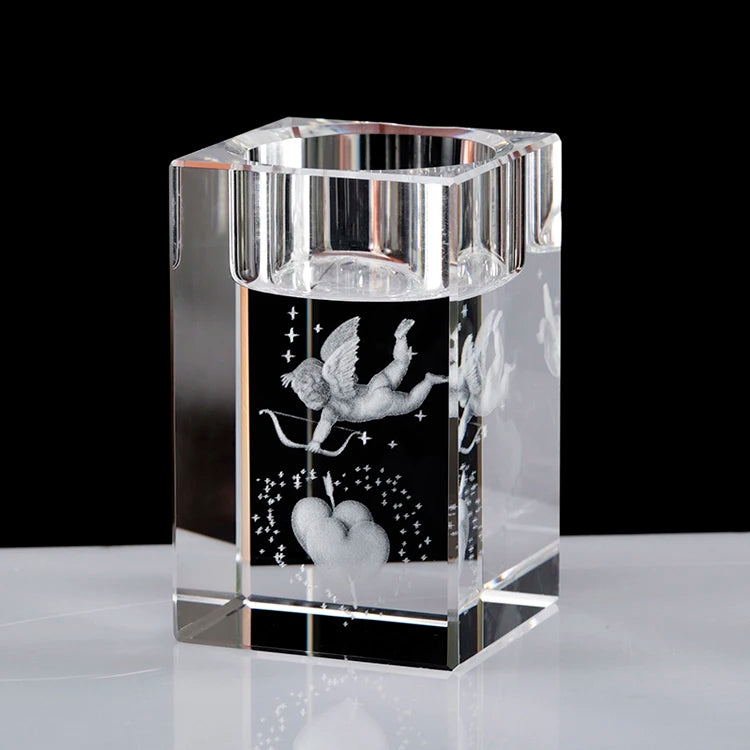 Wholesale Customs Led K9 3d Laser Engraved Glass Crystal Candle Holder for Decoration Gifts