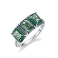 Natural Green Gemstone Ring 925 Sterling Silver Princess Cut Solitaire Moss Agate Ring