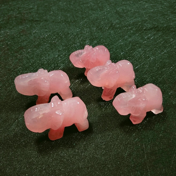 DIY Natural Gemstone Crafts Carving Crystal Quartz Stone Animal for Feng Shui Rose Quartz Elephant Souvenir Gift