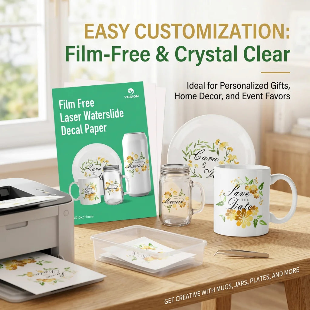 ODM OEM Film Free Waterslide Decal Paper for Laser Printers Clear Water Slide Transfer Paper for DIY Tumbler Mug Glass Decals