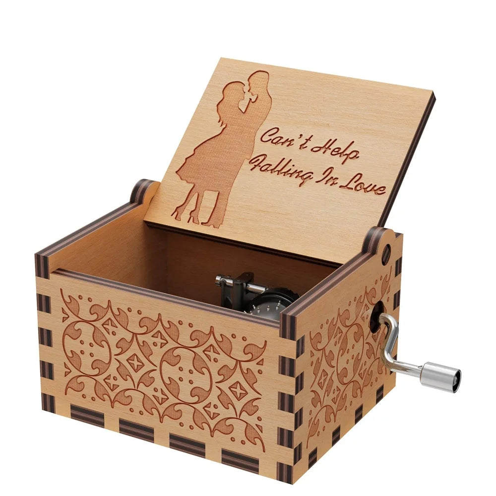 Hand-cranked Wooden Music Box Engraved Wooden Musical Boxes for Girlfriend Boyfriend Wife on Christmas  Birthday Valentine's Day