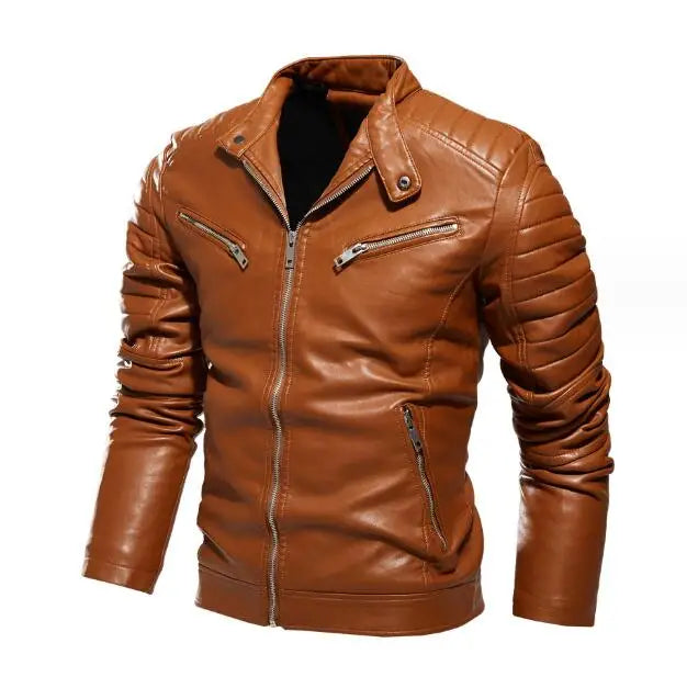 New Causal Vintage Leather Jacket Thick Fur Lined Coat Men Winter Outfit Design Motor Biker Pocket PU Leather Jacket