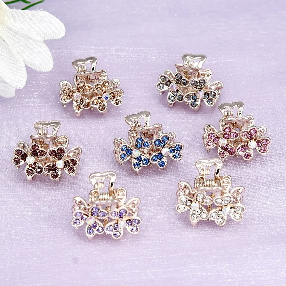 New Fashion French Elegant Hair Claws for Women Colorful Rhinestone Mini Shark Hair Clip Mini Rhinestone Metal Hair Claw