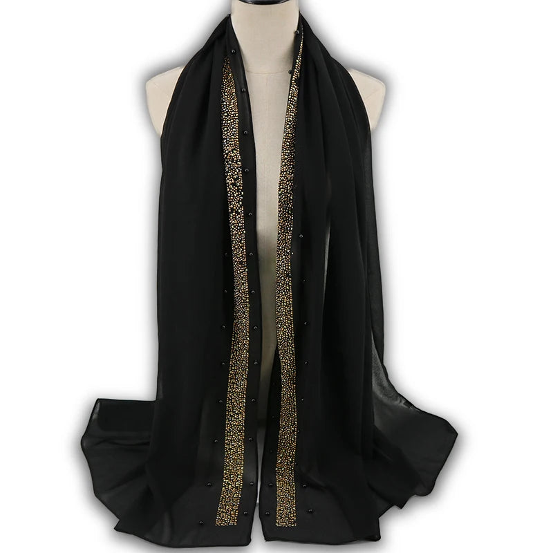 Wholesale Custom Made Drill Pearl Chiffon Hijab Scarf Muslim Hijab Hot Selling Scarf Chiffon Hijab