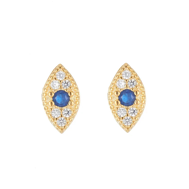 925 Sterling Silver Pave Zircon Blue Stud Earrings Women Classic Temperament Wedding Jewelry Accessories