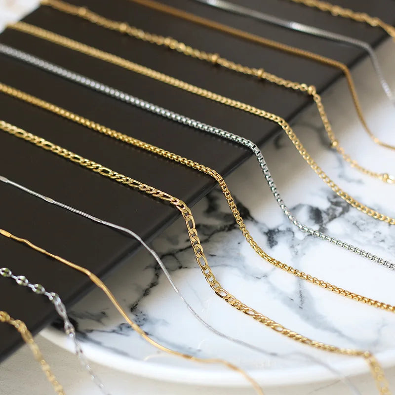 New Fashion Shiny Polish Gold Plating 316L Titanium Stainless Steel Chain Long Necklace for Women 45cm 50cm 60cm