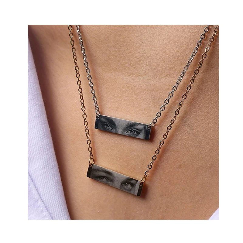 2024 Custom Stainless Steel Blank Rectangle Gold Plated Pendant Necklace Engraving Customer Pattern and Letter Chain MegaBDM