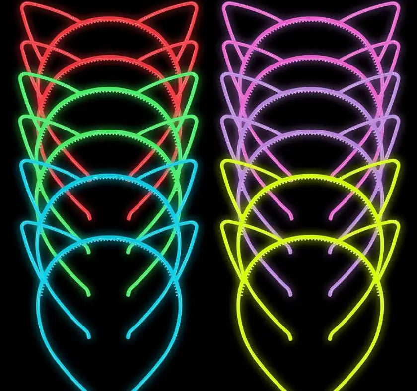Glow in the Dark Headband Glitter Tiara Luminous Headpiece Cat Ear Plastic Hair Band Women Girl Party Crown Headdress Photo Prop