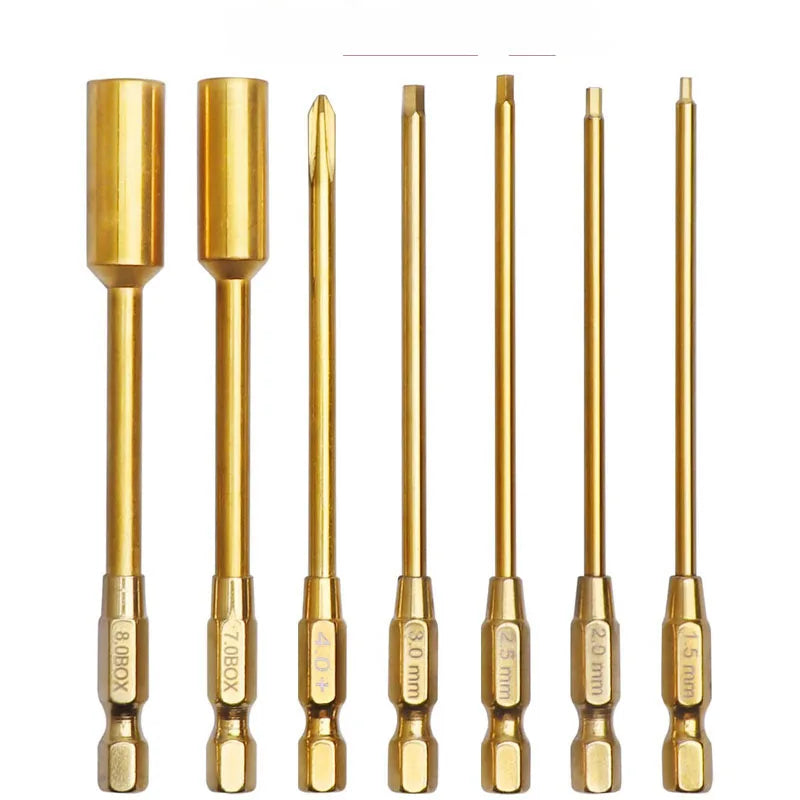 RC Hex Bit Set 1.5-3.0mm HSS Steel Handle 1/4" Hex Shank Titanium Finish for Electric Screwgun/Power Drill DIY RC Repair