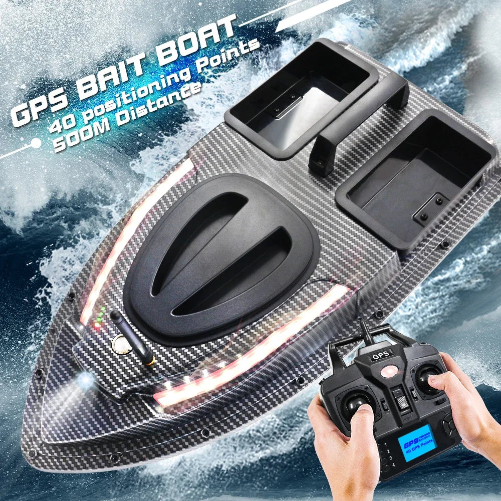 Flytec V900 GPS Fishing Bait Boat 500M Remote Control Boat 40 Points Auto Baiting LED Lighting 2.4G RC Boat With Dual Hoppers MegaBDM