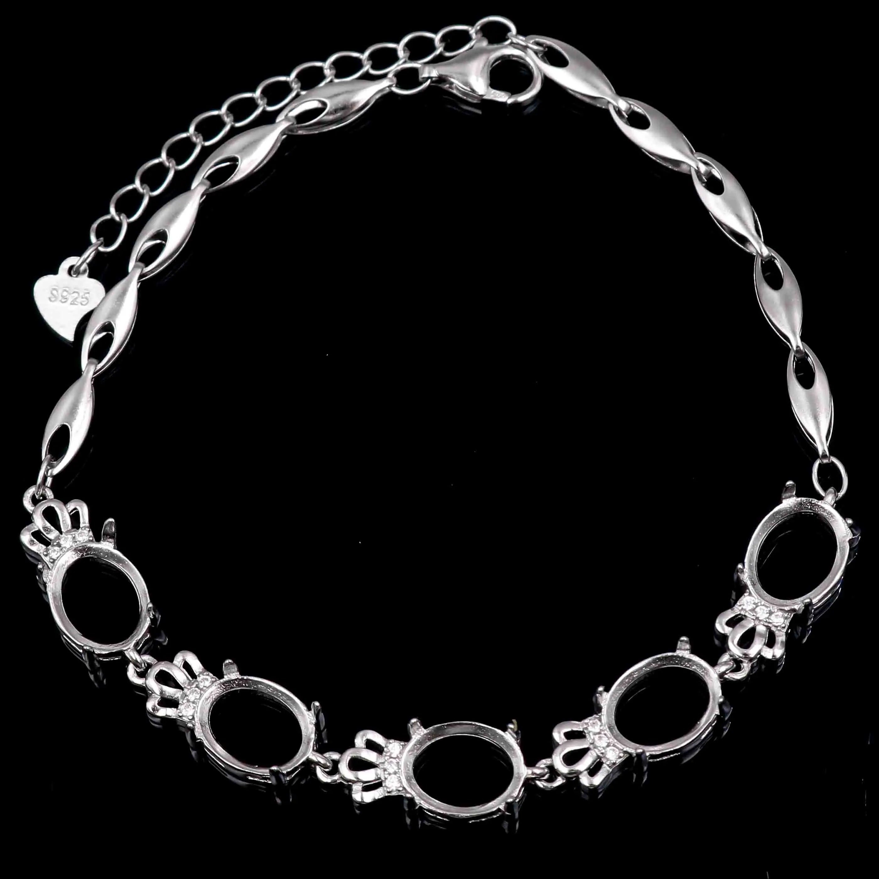 Sterling Silver 7*9mm Semi Mount Bracelet Empty Frame Blank Claws Setting S925 Base Holder Without Center Stone Inlay for DIY