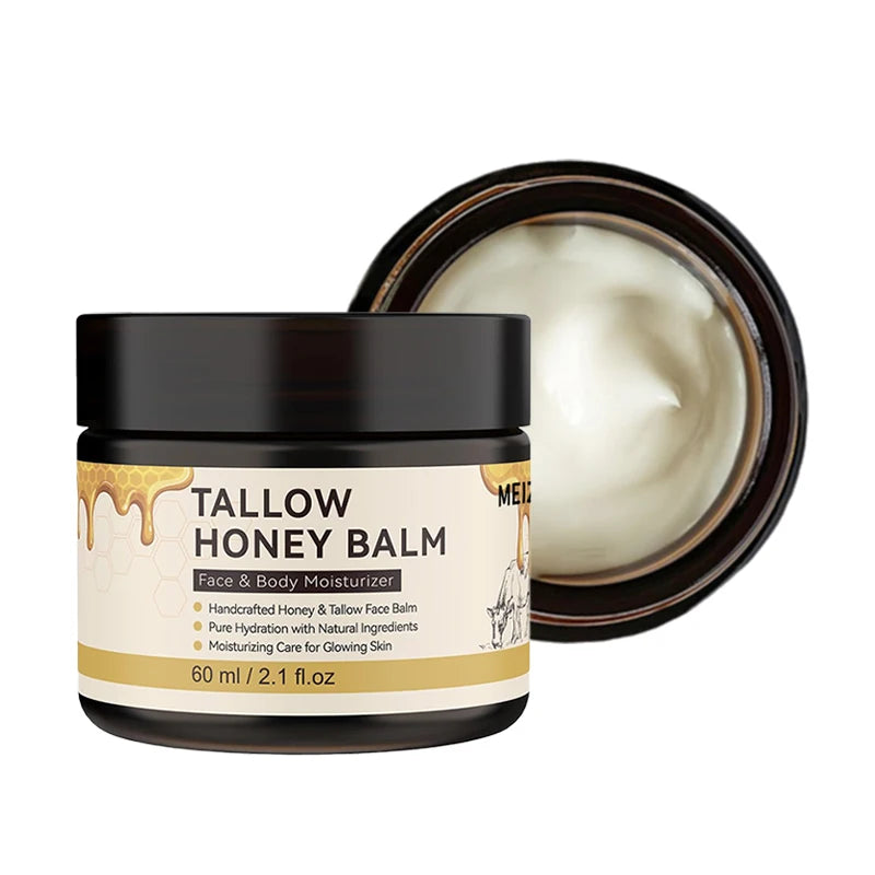 Halal Raw Honey and Olive Oil Face Body Whipped Benefits Grass Fed Beef Tallow Balm with Honey Custom Logo OEM