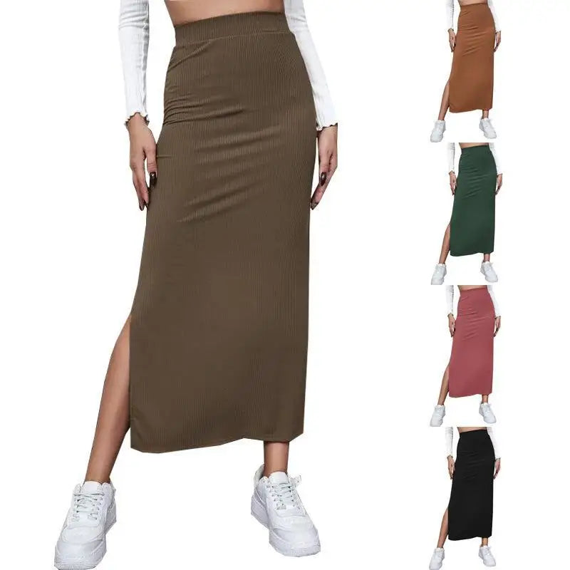 S-3XL Autumn New European and American Women's Dress Half-length Dress Solid Color Wrapped Hip Skirt Split Skirt