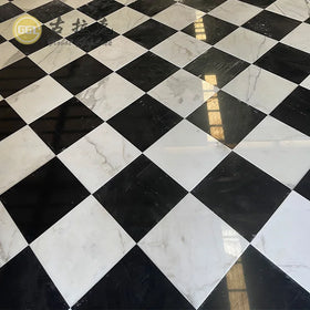 Custom Cut Size Polished Waterproof Calacatta White Mix Nero Black Marble Modern Floor Tiles for Villa Apartment Bathroom