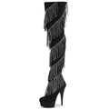6 Inch High Heel Boots Stripper Big Size 15cm Thin Heels Platform Tassels Rhinestones Stage Show Party Women Over-the-knee Boots