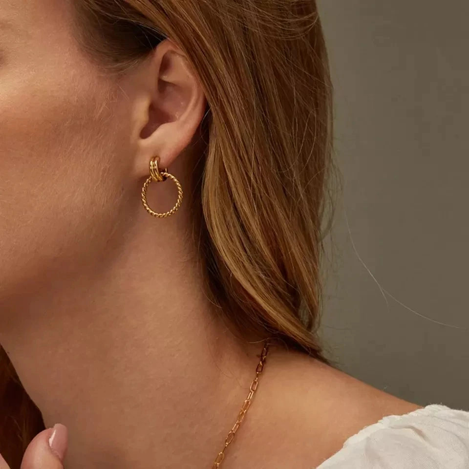 Waterproof Stainless Steel Double Circle CC Earrings 18k Gold Plated Double Twist CC Hoop Earring