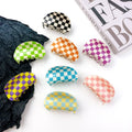 MIO Newly Black White Checkerboard Check Hair Claw Clip 8.5cm Acetate Checker Hair Clamp Colorful Women Lady Hair Accessories
