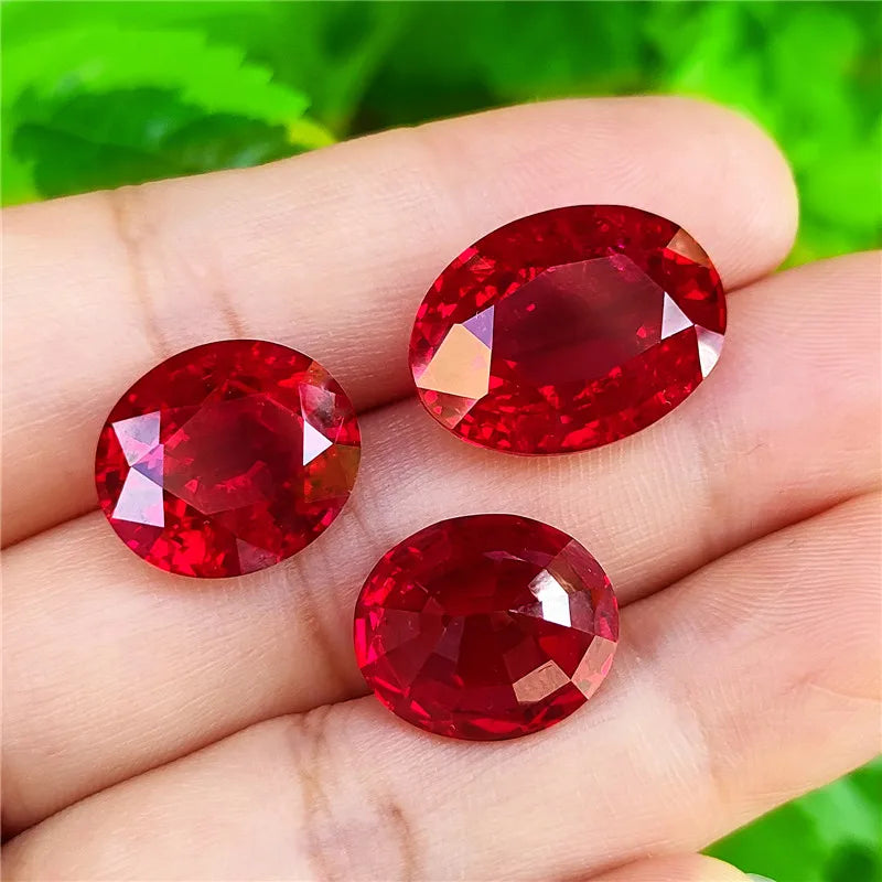 Lab Pigeon Blood Red Ruby Oval Shape Thailand Cut  Gem Stone with Cracks and Inclusions for Jewelry Making